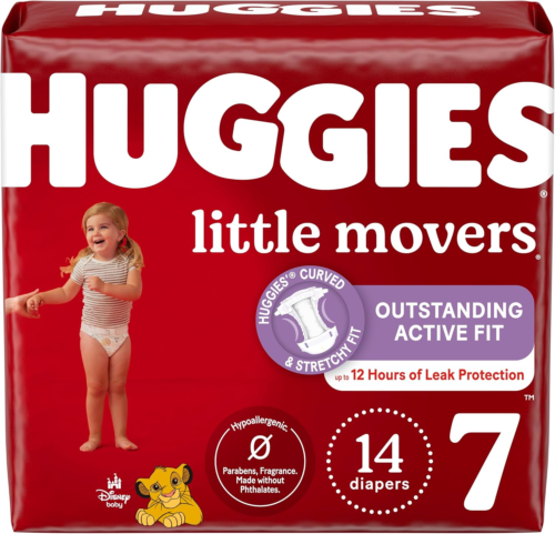 Size 7 Diapers, Little Movers Baby Diapers, Size 7 (41+ Lbs), 14 Count