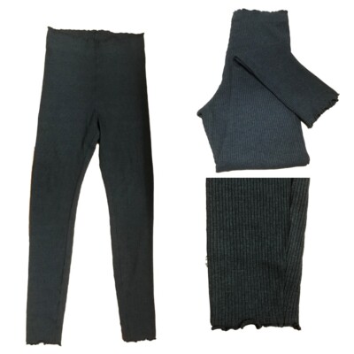 Ex H&M Ribbed Leggings Cotton Blend with Frill Waist and Hem Dark
