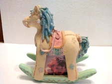 Child’s Baby’s Picture Frame Sculpted Patchwork Rocking Horse 6"