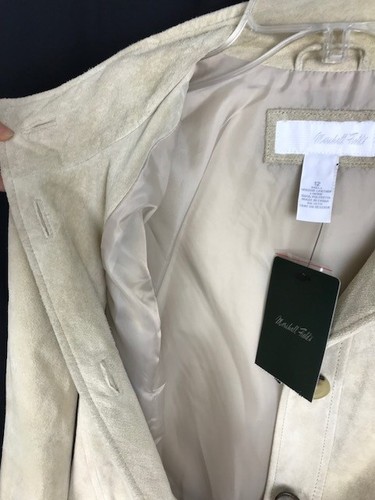 Chaqueta Blazer Marshall Fields 100 % cuero cuello mandarín crema marfil beige 12 - Imagen 8 de 8