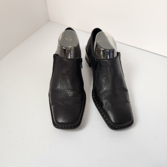 Rieker Black Leather Low Heel Slip On Shoes Womens Size 40 10 Office