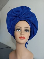 Aso-Oke African Headtie Auto Gele, Royal Blue Empress headwear