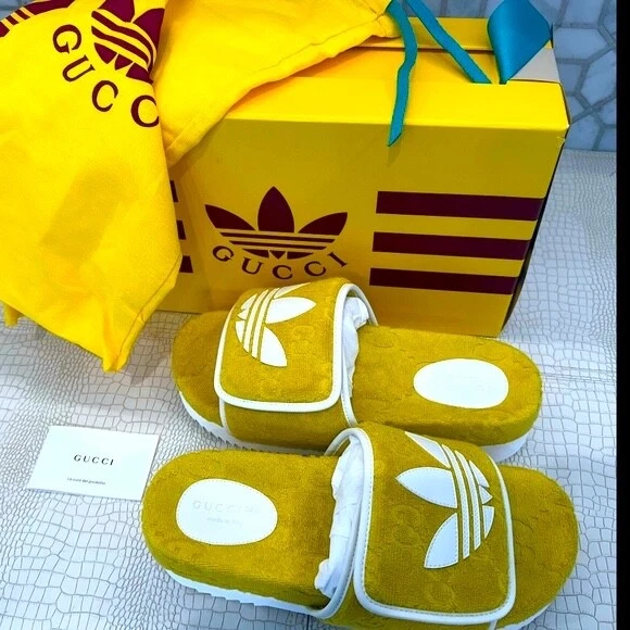 Nuovo sandalo Gucci x Adidas donna GG platform colore giallo cotone spugna EU 41