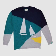 Scotch & Soda Men Blue Boat Melange Long-Sleeve Knit Pullover Sweater Size L