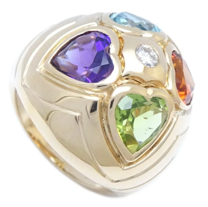 BVLGARI Allegra 18K Yellow Gold ring Blue Topaz Amethyst Peridot 5.75 6 290388