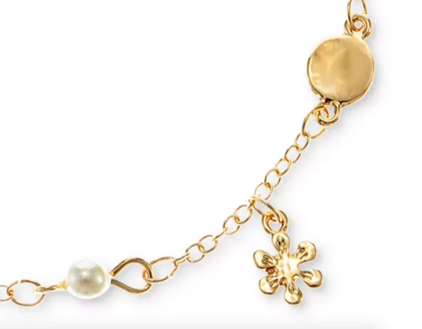 NUEVO ESTILO & CO IMITACIÓN PERLA TONO DORADO FLOR CUENTAS ANCLE BRAZALETE NUEVO CON ETIQUETAS 11" Foto 2 de 3