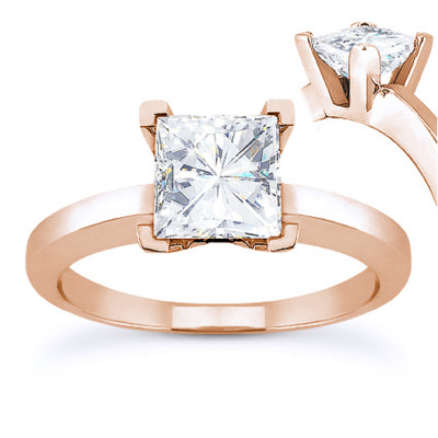 Square Brilliant Cut Moissanite 14k Rose Gold 4-Prong Solitaire