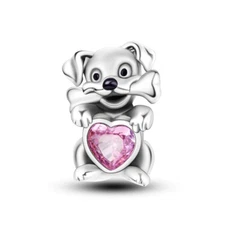 MULA European Silver Plated Charm Pink AAA CZ Enamel Cute Dog For Women Bracelet