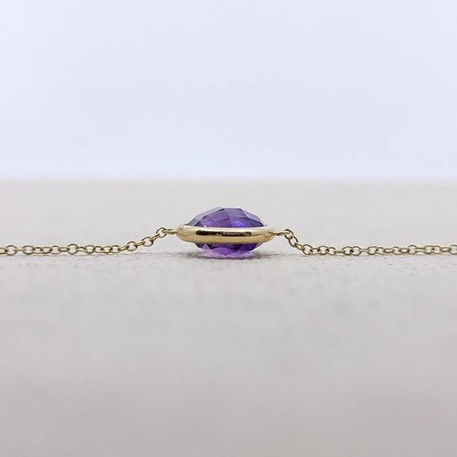 14k Solid Gold Bracelet with 10mm Round Double-Sided Checkerboard Amethyst - Picture 8 of 10