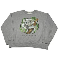 Koala Bear Sweatshirt Womens XXL Save The Wildlife Animals Art Gray Pullover