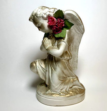 Cast Concrete Angel Statue Cherub Kneeling Praying on Base Garden or Indoor 10"