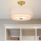 Fabric Semi Flush Mount 16 inch Retro Gold Brass Close to Ceiling Light Fixture