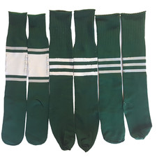 3 Pair Vintage Cheerleader Socks Green/White, Green/Grey 20-22" Long Tube Socks