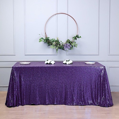 90x156" Purple SEQUIN RECTANGLE TABLECLOTH Wedding Party Catering Linens SALE - Picture 4 of 8