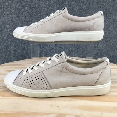 ECCO Shoes Womens 10 Soft 7 Cap Toe Low Sneakers Beige Leather Casual Lace Up