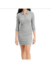 LOVE FIRE Womens Gray Polo Partial Button Front Long Sleeve Short Dress XSTP