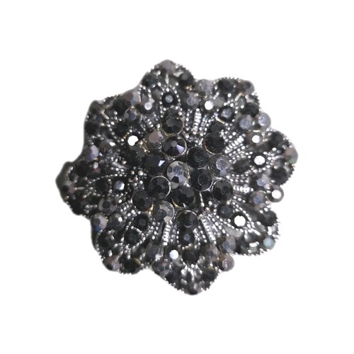 Vintage Black & Clear Aurora Borealis Crystal, Silver Tone Brooch (1268)