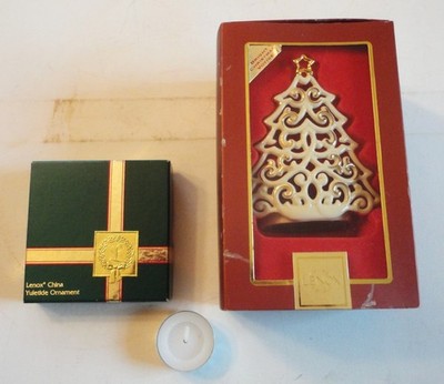 2 MIB Open Box Lenox China Christmas Tree Votive Candle Yuletide Ornament Bells