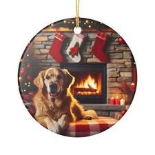 Golden Retriever Collectible Ceramic Christmas Holiday Ornament