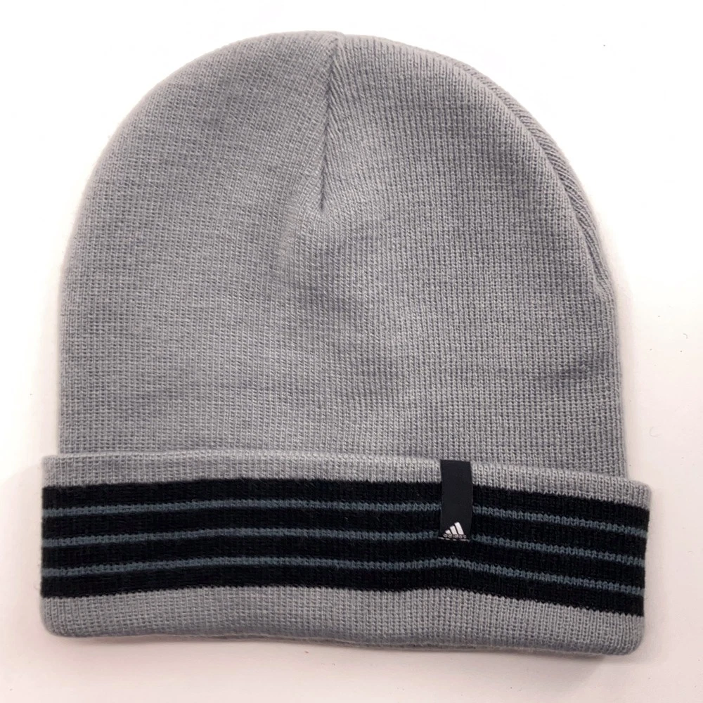 Adidas gray winter cuff hat striped edge