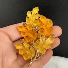Vintage Lisner Leaf Brooch Gold Tone Fall Autumn Signed Yellow Orange