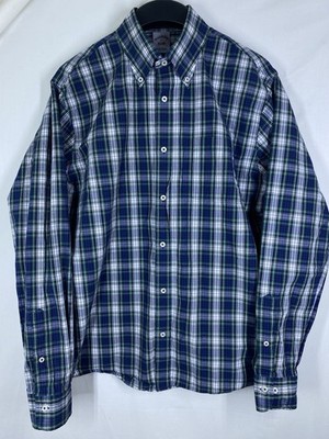 Brooks Brothers Shirt Mens Medium Green White Scotch Plaid Pocket Button Up USA