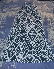 Pink Rose Racer Back Tribal Blue & White Long Dress Women's Size Small