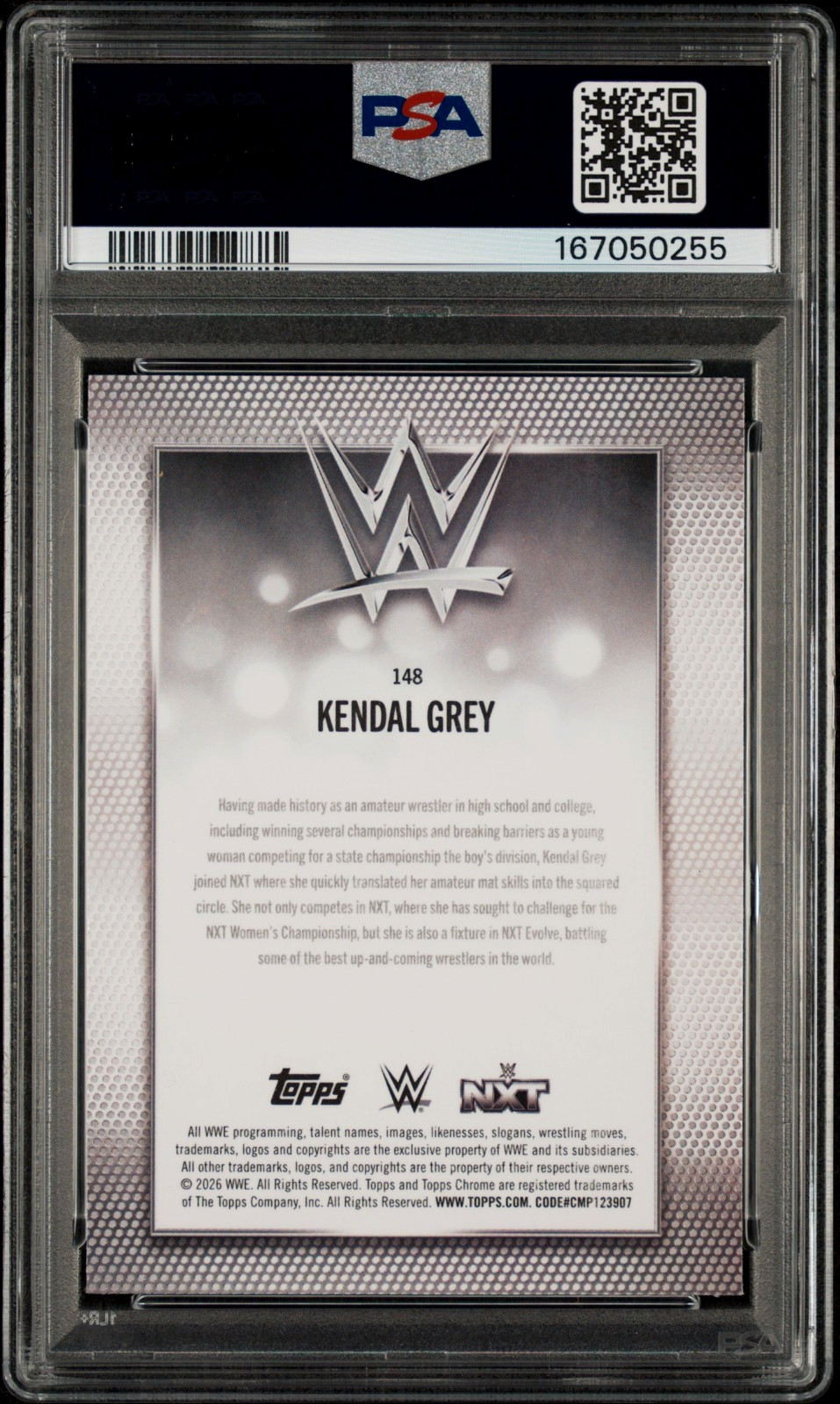 Kendal Grey 2026 Topps Chrome WWE #148 Purple Refractor 1/75 PSA 9 Mint view 2