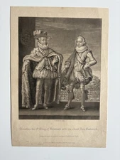 Antique Engraving King Christian IV of Denmark  His Son Frederick Frederick III