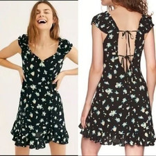 NWT Free People Like a Lady Mini Dress Black Citrus Fruits Print Small Cottage S