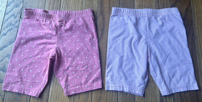 Carters Girls Lot of 2 Shorts Size 7 Biker Shorts Stripes Polka Dots Pink PullOn