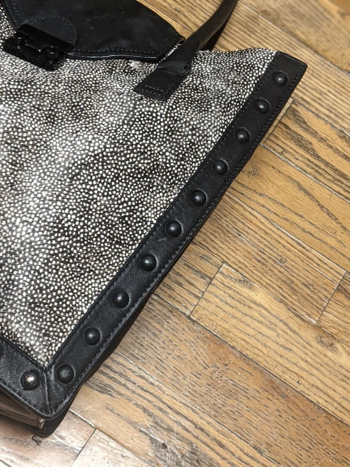 Bolso de Trabajo Loeffler Randall Negro Piel de Vaca Cuero Asa Superior Bolso de Hombro Tachuelas Foto 3 de 4