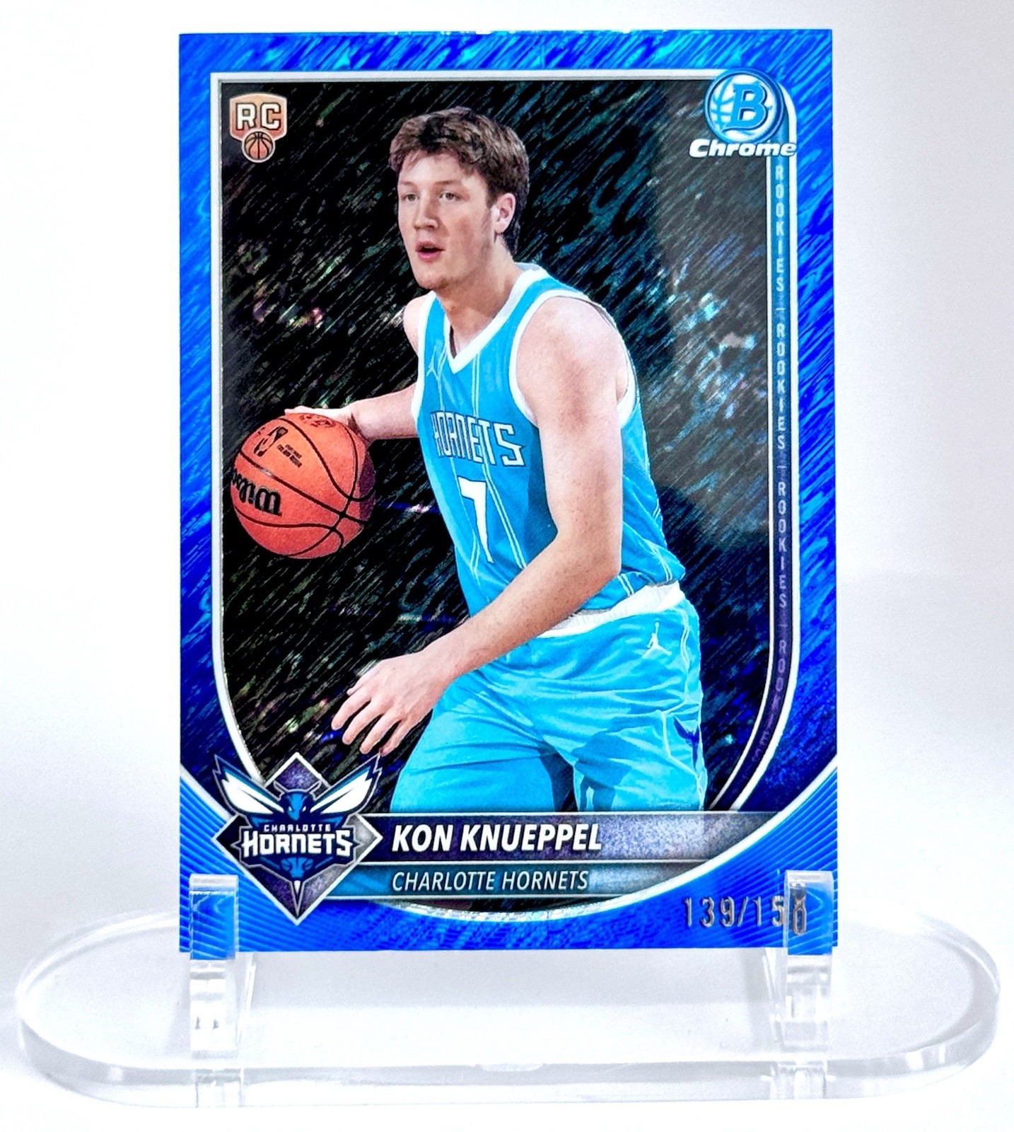 2025-26 Bowman Chrome Kon Knueppel RC /150 Blue Shimmer Refractor #BCV-4 Hornets