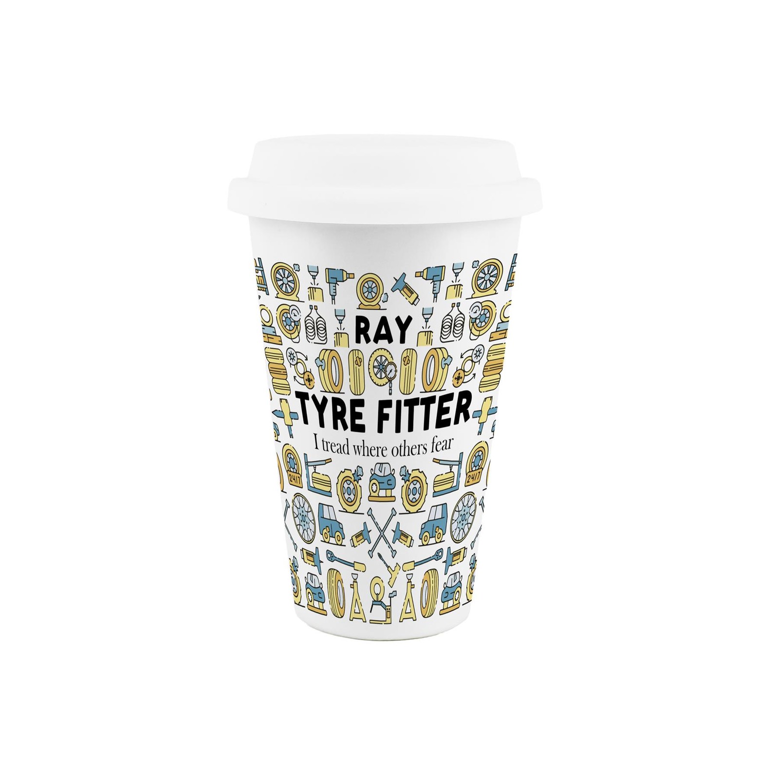 Personalised Tyre Fitter Ceramic Travel Mug - Reusable Insulated Drinks Cup Gift