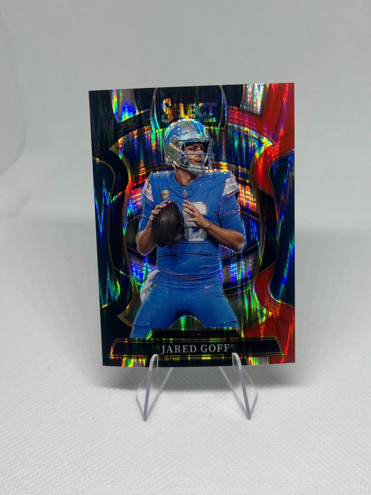2025 Panini Select #69 Jared Goff Black and Red Prizm Shock