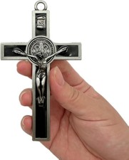 BONITTER antico crocifisso in argento croce da parete-San Benedetto metallo nero 