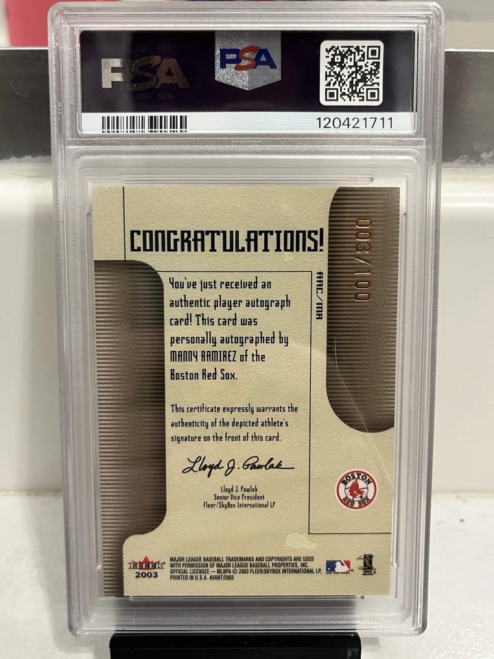 PSA 9 2003 Fleer Avant - Autographs Manny Ramirez Auto. Boston Red Sox - Image 2 of 2