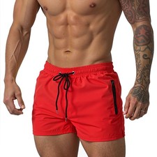 Mens 5 Inch Zipper Quick Dry Beach Shorts Swimming Bathing Suit Pockets