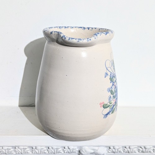 Vintage East Texas Marshall Pottery Cottagecore Blue Floral Ceramic Pitcher - Picture 2 of 6