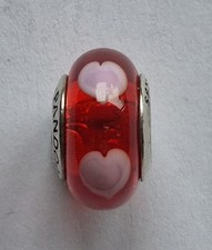 Pandora Murano Glass Red And Pink Heart Charm 790658 Good Condition