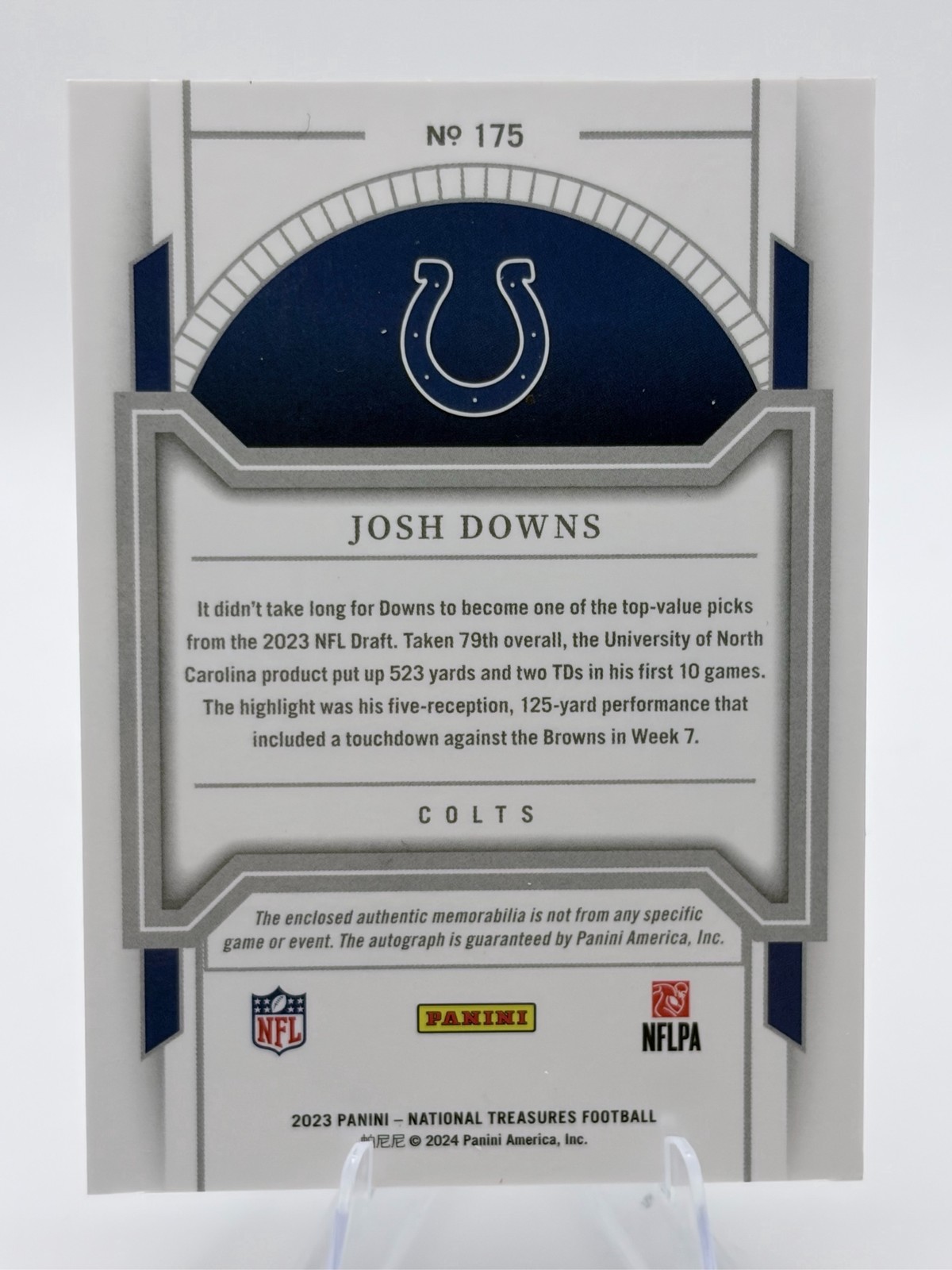 2023 National Treasures Josh Downs Rookie Patch Auto /25 RPA Colts view 2