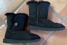 UGG Mini Bailey II Button Boots Girls Size 2 Black Short Suede