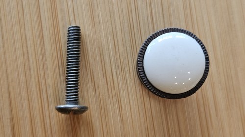 Original Ethan Allen 3/4" Diameter Brass & White Porcelain Insert Knob