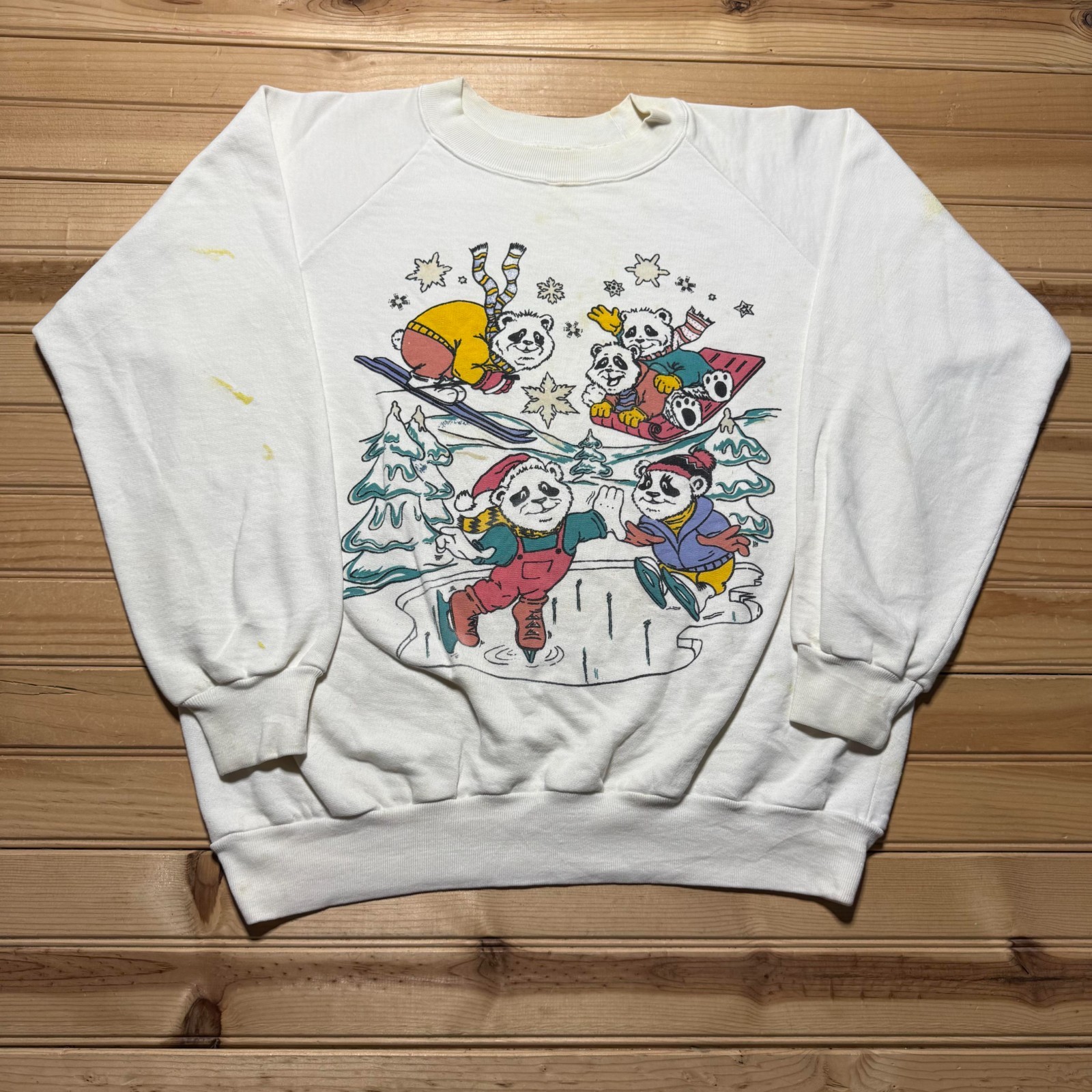 Vintage 90s Panda Winter Sports Snow Graphic Crewneck Pullover Sweatshirt Large