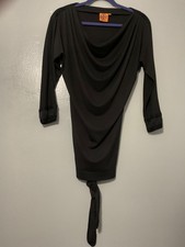 Tory Burch Draped Cowl Neck Above Knee Cocktail Dress Black Medium. Belted
