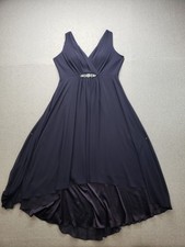 Eliza J Women Maxi Dress 18 Navy Blue V Neck Embellished Hi Low Evening Gown