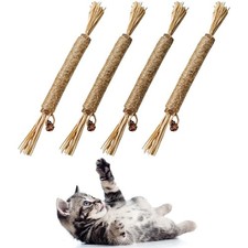 4 Pack Natural Silvervine Sticks for Cats - Chew Toys Kittens Teeth Brown