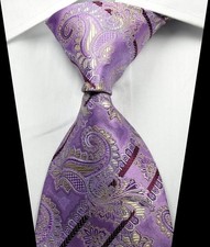New Classic Paisley Purple Beige Burgundy Jacquard Woven Silk Men's Tie Necktie