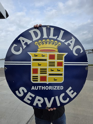#ad NICE VINTAGE CADILLAC AUTHORIZED SERVICE PORCELAIN SIGN 29quot;* $450.00