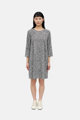 Marimekko Cotton Dress Black White Pattern 3/4 Sleeve Casual Minimal Size - M